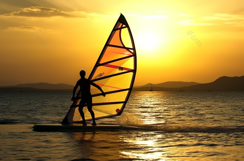 日落夕阳下年轻男子户外极限运动海上帆板运动,高清,摄影图,摄影图片,图片大全,摄影图免费下载